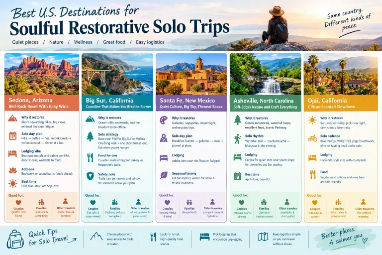 Best Destinations for Soulful Restorative Solo Trips in the U.S.