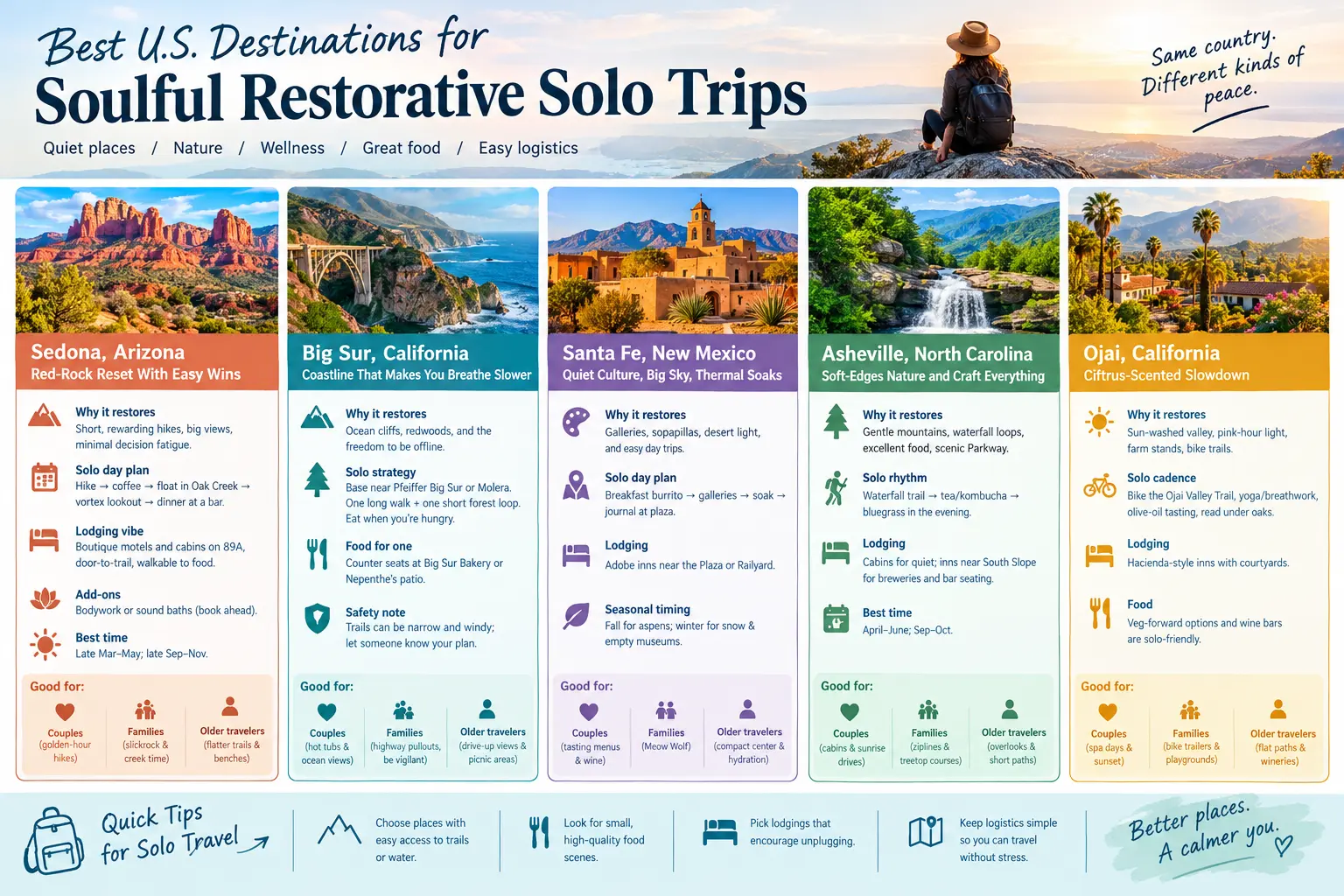 Best Destinations for Soulful Restorative Solo Trips in the U.S.